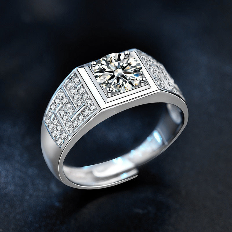 925 Sterling Silver Ring Men's Diamond Ring Cross-border European and American Hip-hop Open Ring Moissanite Men's Ring Non-fading High-end