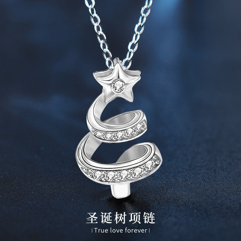 Original Christmas Necklace Accessories 925 Pure Silver Star Tree Pendant European and American New Style Collar Accessories Christmas Gift