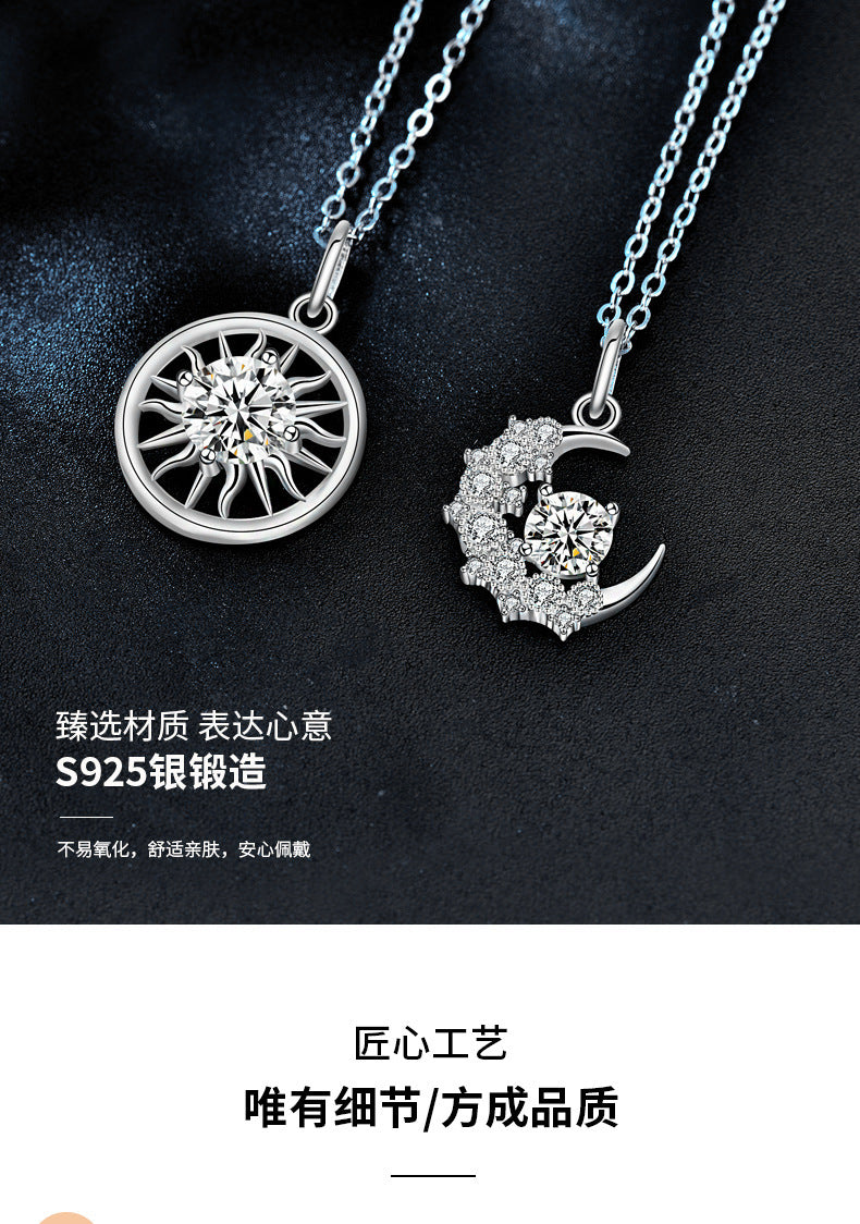 Original Mozambique stone 925 sterling silver jewelry, sun and moon couple necklace, women's high-end unique collar pendant