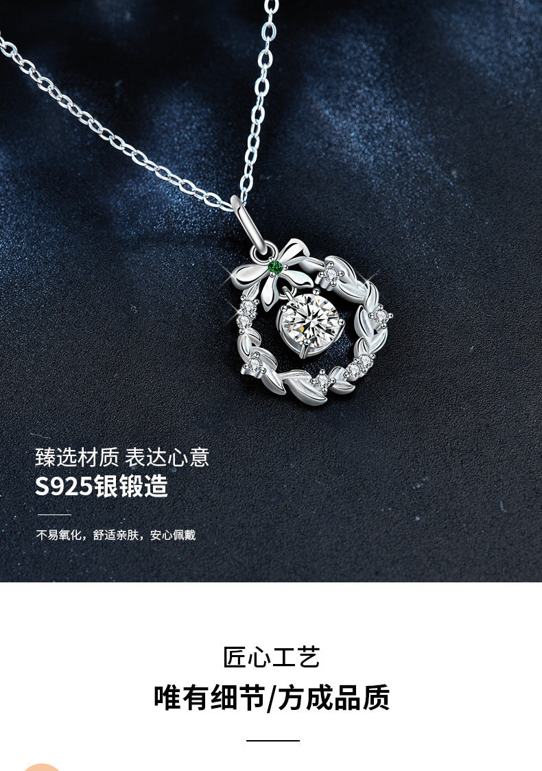 Original Necklace Garland Christmas Moissanite Jewelry Wholesale 925 Sterling Silver Bow Pendant Ins Valentine's Day Gift