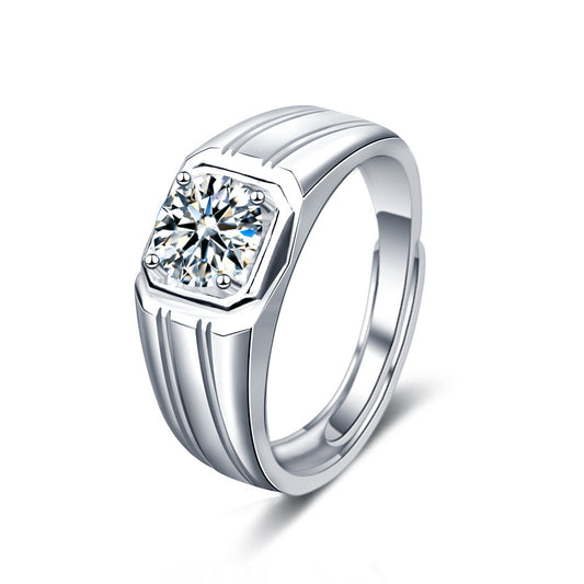 Moissanite 925 Sterling Silver Ring for Men, Simple Open Diamond Ring, Fashionable and Personalized Finger Ring Jewelry, Gift for Boyfriend