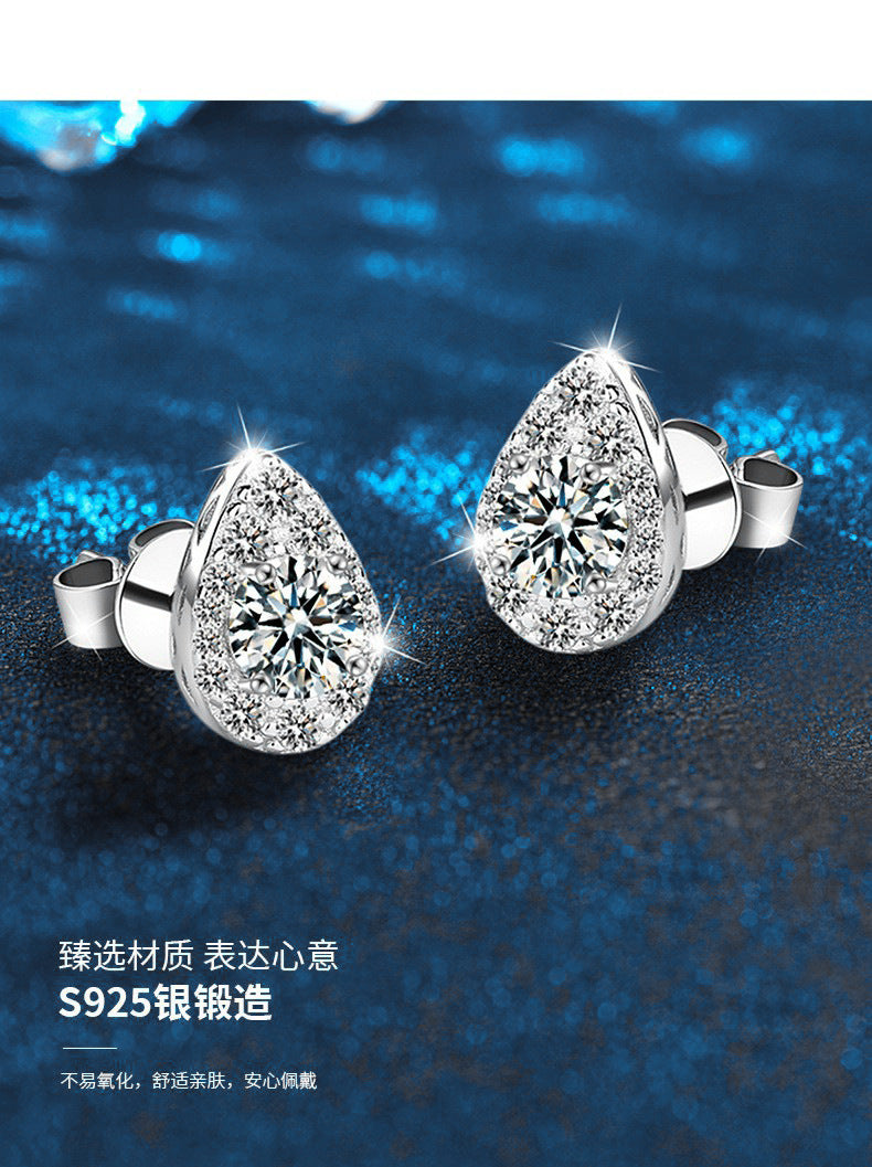 Dropping Earrings 925 Pure Silver High-end Simple Stylish Moissanite Earrings 50 Points D Color Silver Earrings