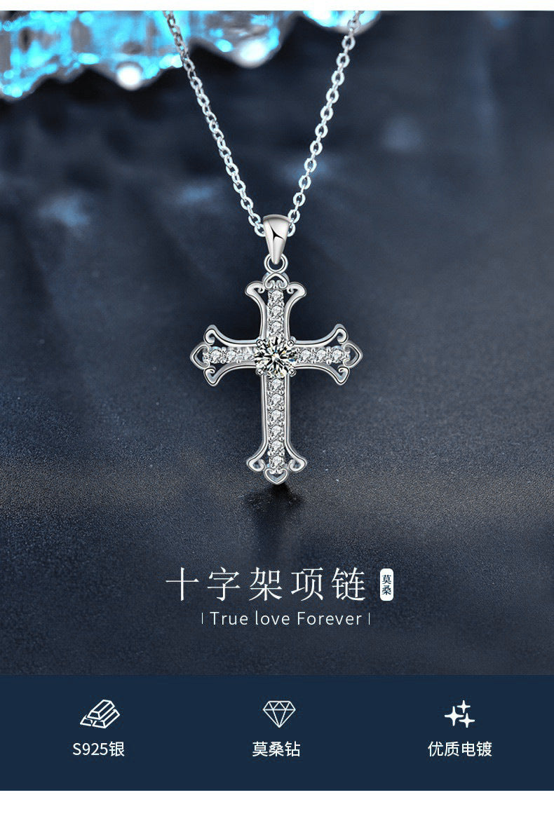 Original 925 Pure Silver Moissanite Necklace Jewelry for Women, Cross Pendant Wholesale, Simple Collar Chain