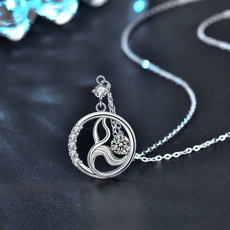 Original 925 Sterling Silver Mermaid Foam Necklace for Women, Moissanite Sweater Chain, Design-conscious, Unique, Sophisticated, Autumn and Winter Long Style
