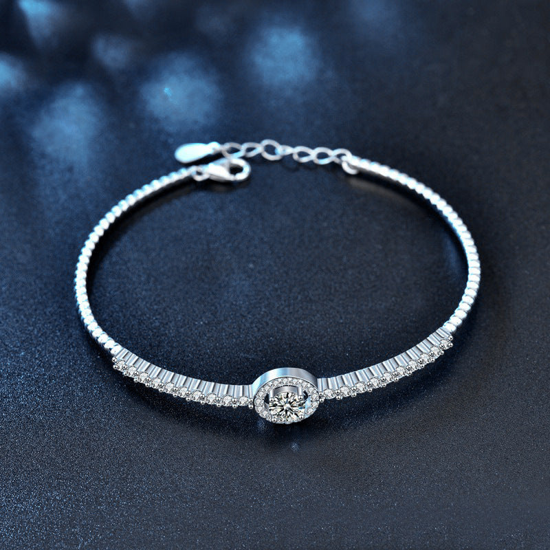 Moissanite 925 silver bracelet, girls' high-end bracelet, open silver bracelet, silver ring, Goddess Day gift accessory