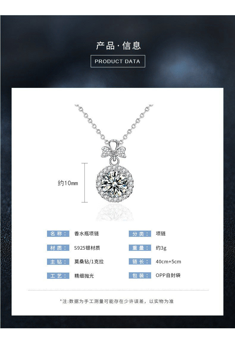 Original Perfume Bottle 925 Sterling Silver Clavicle Necklace Women's Niche Design Moissanite Pendant Autumn Creative Jewelry