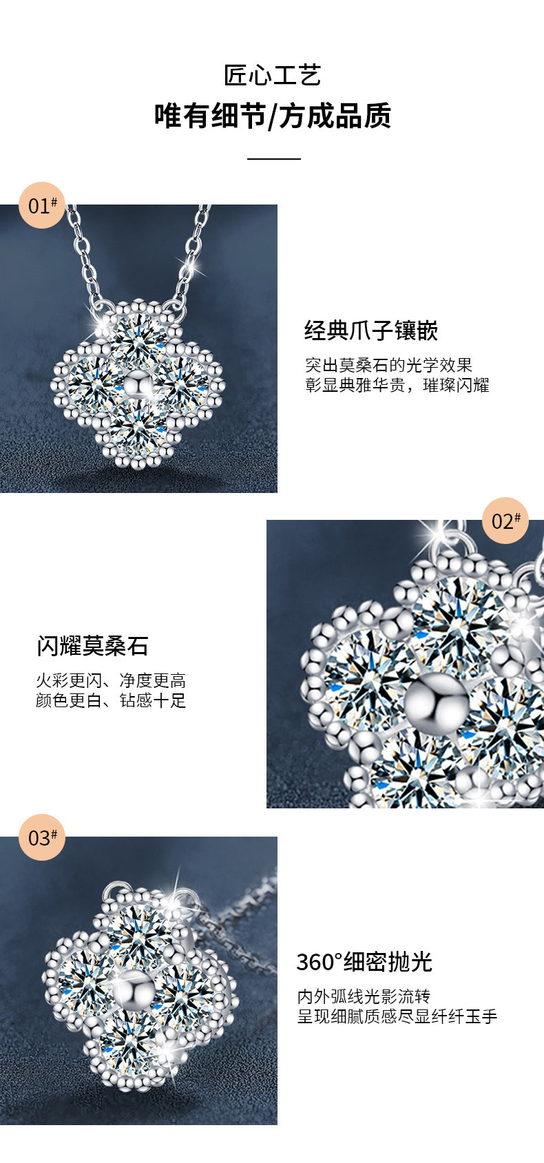 925 Sterling Silver Moissanite Four-leaf Clover Necklace, Color-fast High-grade Pendant Collar Chain Cross-border Popular Jewelry Item