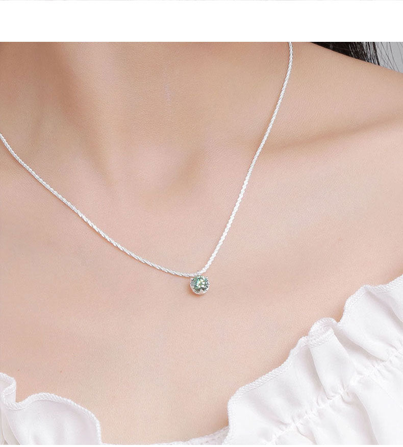 Mossianite, Sparkling Crown Six-Prong Necklace, Luxurious and Sophisticated Pure Silver Starlight Chain for Women