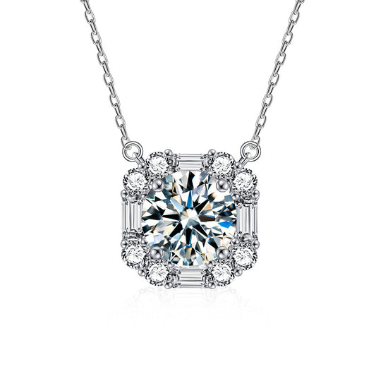 S925 Sterling Silver Sugar Cube Necklace, Designer Moissanite Pendant, Autumn/Winter Jewelry, Cross-border European and American Fashion Clavicle Chain