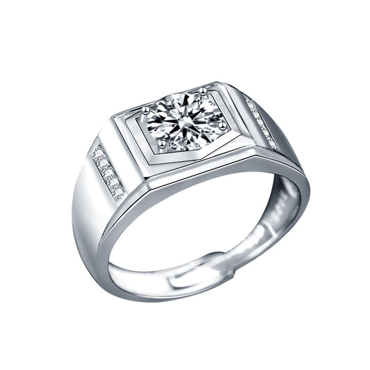925 Sterling Silver Men's Ring Jewelry High-End Moissanite Simulated Diamond Ring European and American Hip Hop Men's Ring Cross-Border Good Product