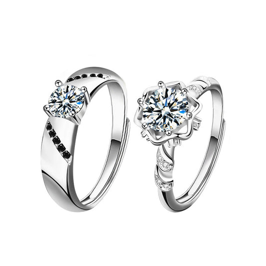 925 Sterling Silver Original Moissanite Couple Rings Ins Silver Jewelry Couple Rings Wedding Dress Suit Jewelry Open Finger Rings Accessories
