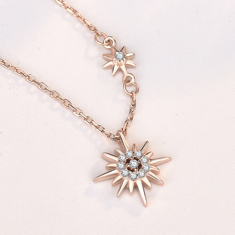 S925 Sterling Silver Sun Necklace for Women, Summer Unique Design Starlight Pendant Accessories, Internet Celebrity Same Style Accessories