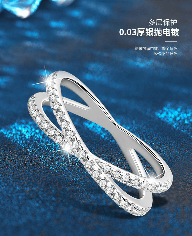 Mossianite ring, 925 silver, color-fast women's exclusive cross-shaped ring, fully set simulated diamond, cross-border jewelry wholesale