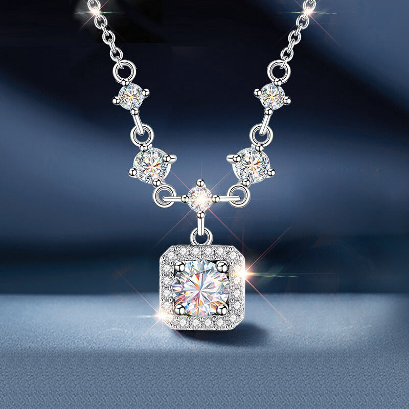 Mozambique 925 Sterling Silver Tassel Necklace Jewelry, Women's Unique High-end Style Cube Pendant Collar Chain