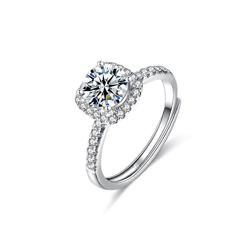Cross-border S925 pure silver moissanite ring jewelry, women's exclusive high-end minimalist luxury style sugar cube jewelry ring gift