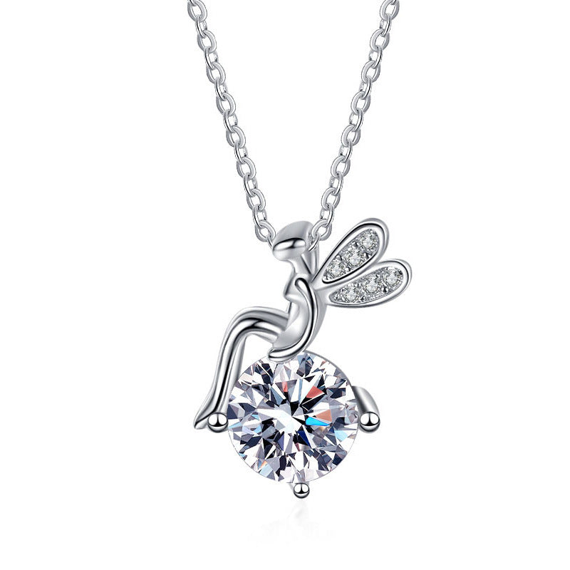 Moissanite 925 Sterling Silver Flower Fairy Necklace for Women, Versatile Niche Pendant, Cross-border Clavicle Necklace Accessories, DIY Jewelry