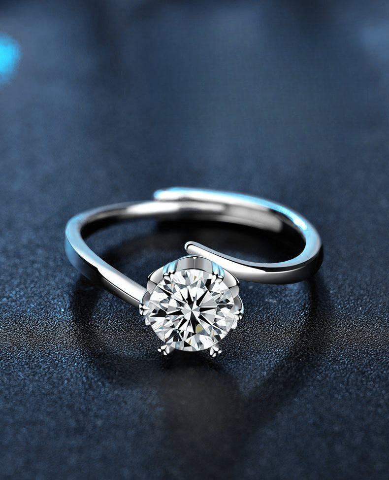 925 Silver Twisted Arm Six-Prong Moissanite Ring, Ins Style Open Ring, Women's Wedding Jewelry, Cross-border E-commerce