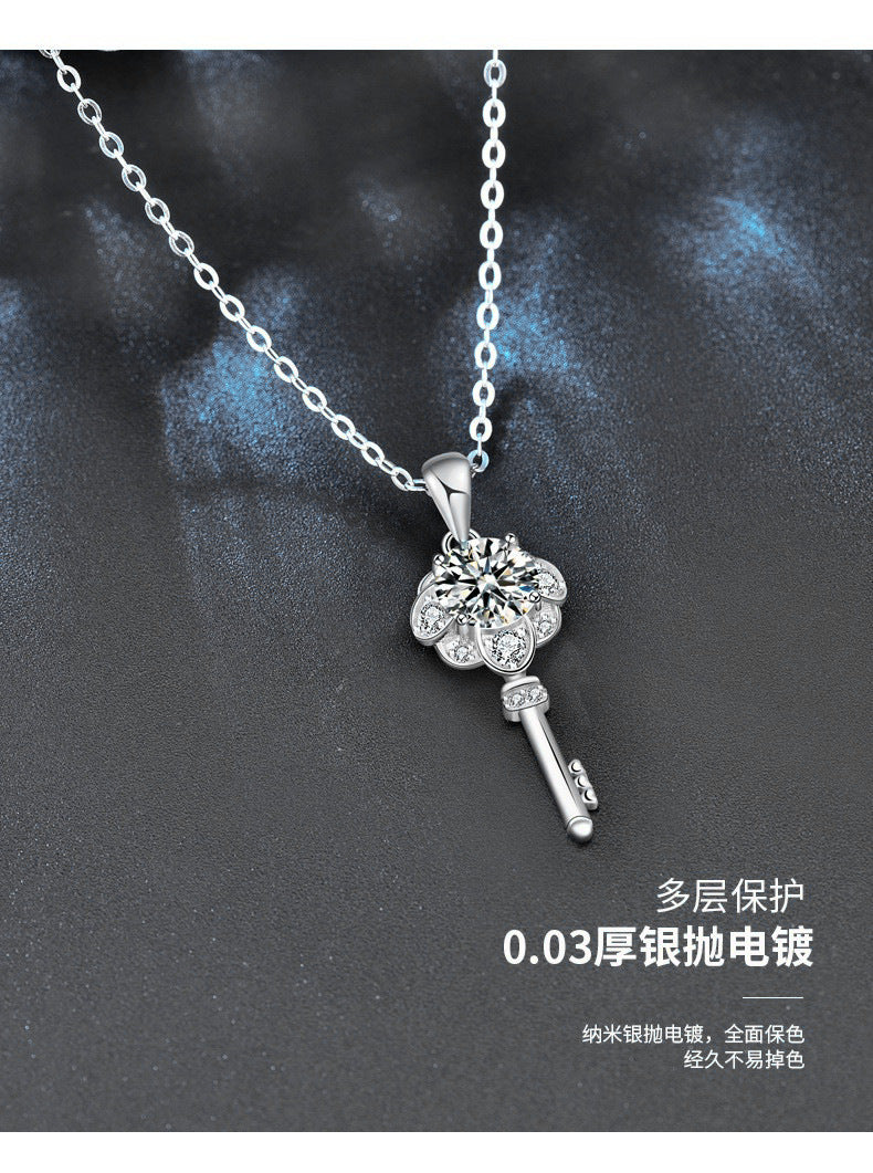 Original Design Jewelry Moissanite 925 Sterling Silver Key Necklace Women's Long Versatile Clavicle Pendant Couple Jewelry