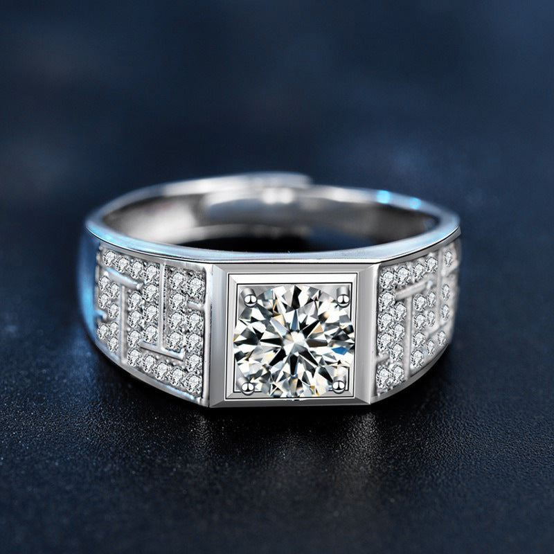 925 Sterling Silver Ring Men's Diamond Ring Cross-border European and American Hip-hop Open Ring Moissanite Men's Ring Non-fading High-end