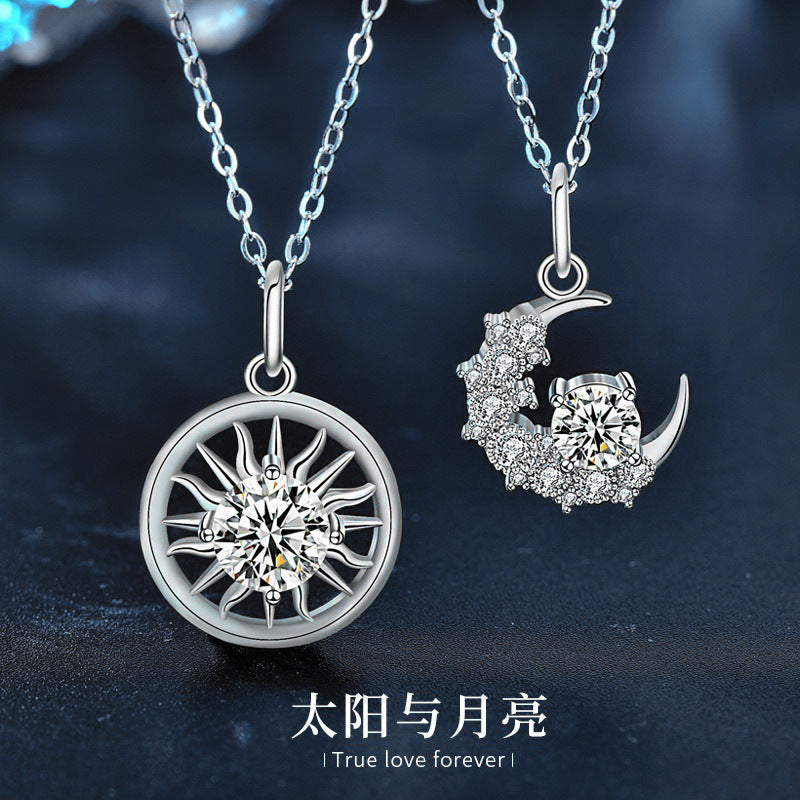 Original Mozambique stone 925 sterling silver jewelry, sun and moon couple necklace, women's high-end unique collar pendant