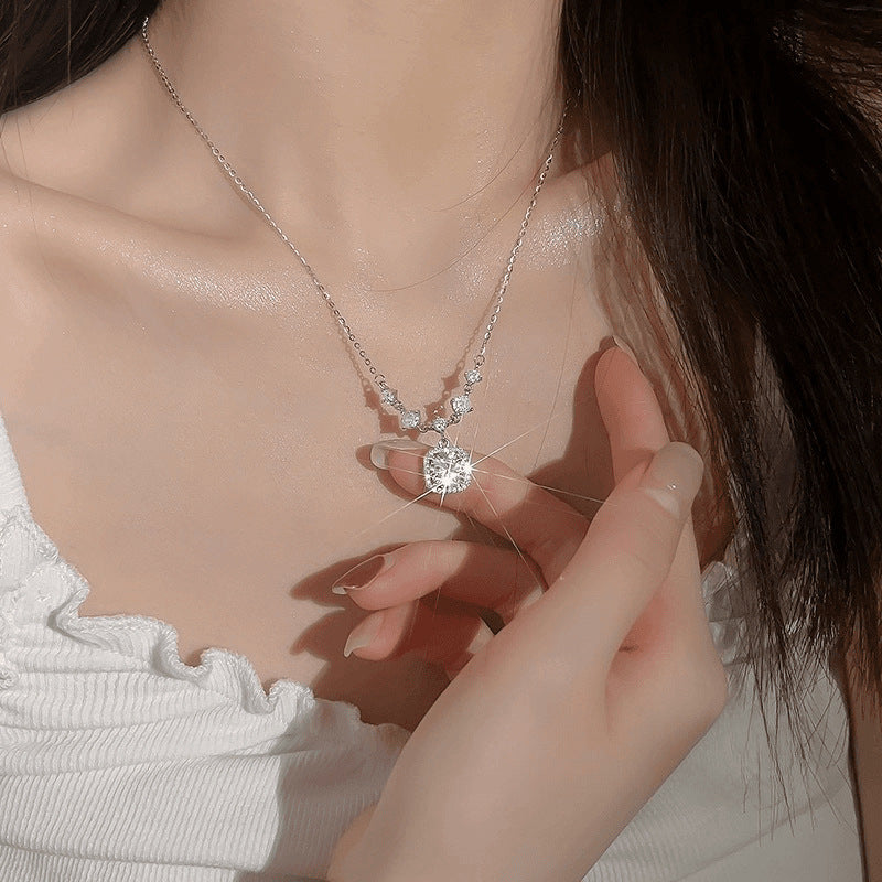 Mozambique 925 Sterling Silver Tassel Necklace Jewelry, Women's Unique High-end Style Cube Pendant Collar Chain