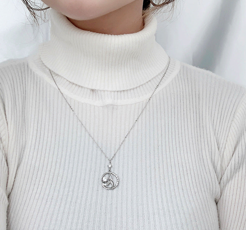 Original 925 Sterling Silver Mermaid Foam Necklace for Women, Moissanite Sweater Chain, Design-conscious, Unique, Sophisticated, Autumn and Winter Long Style