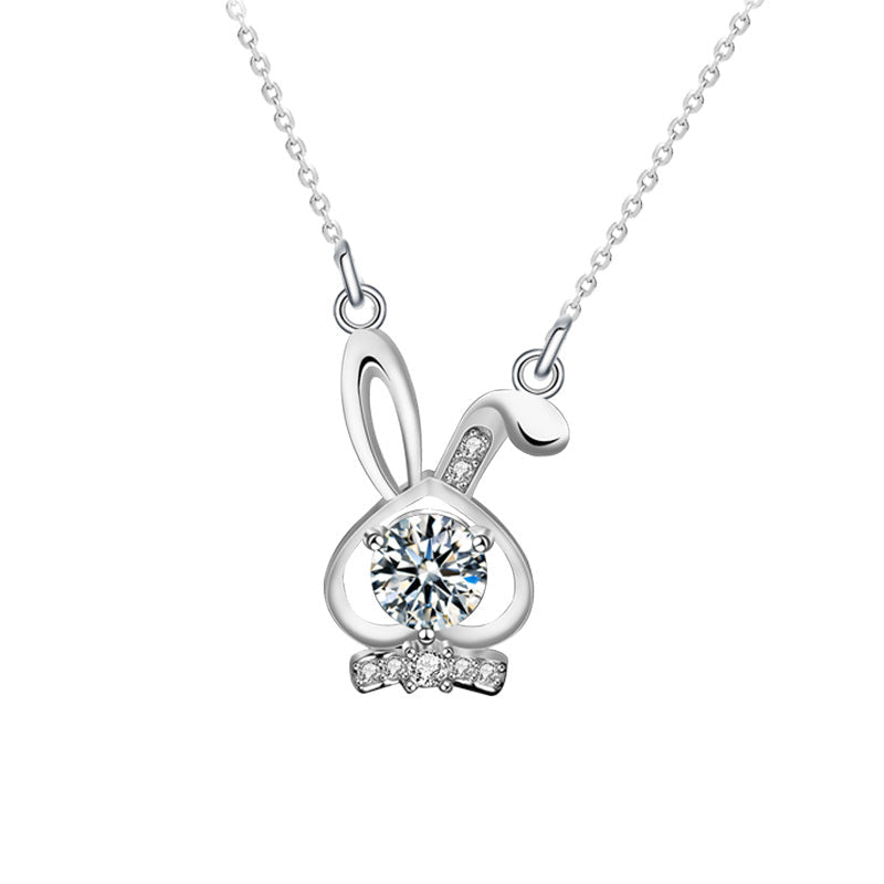 Original Mozambique Stone Rabbit 925 Pure Silver Necklace, Girls' Ins Unique Collar Pendant Jewelry, Sophisticated Style
