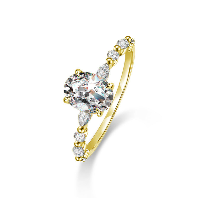 925 Sterling Silver Oval Ring Moissanite Women's Engagement Ring Empty Setting European and American Style Cross-border Jewelry