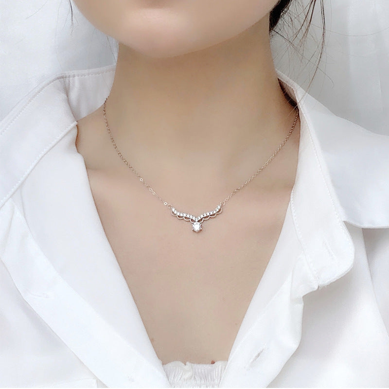 A deer with you necklace, ins unique design, 925 pure silver, moissanite, forest style deer antler pendant set chain, Christmas decoration