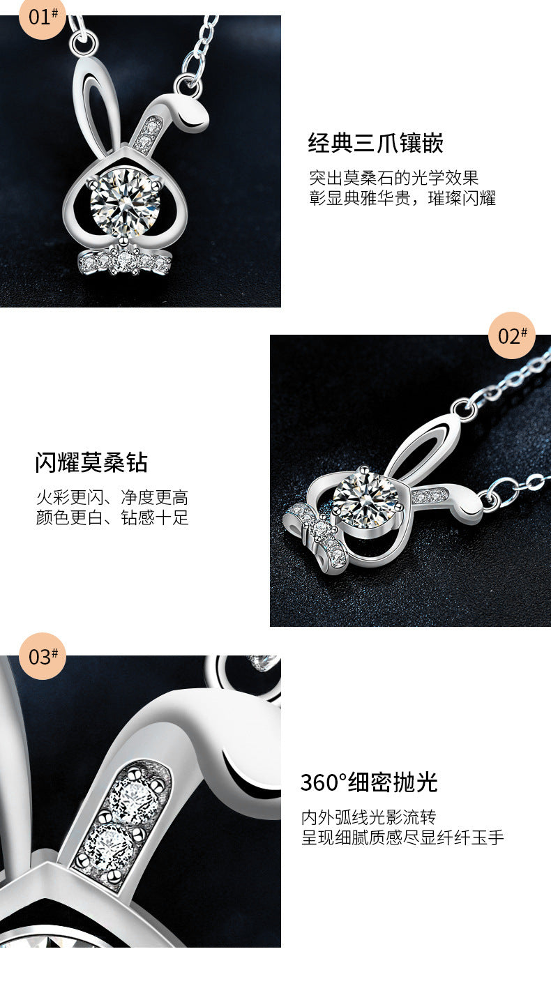 Original Mozambique Stone Rabbit 925 Pure Silver Necklace, Girls' Ins Unique Collar Pendant Jewelry, Sophisticated Style