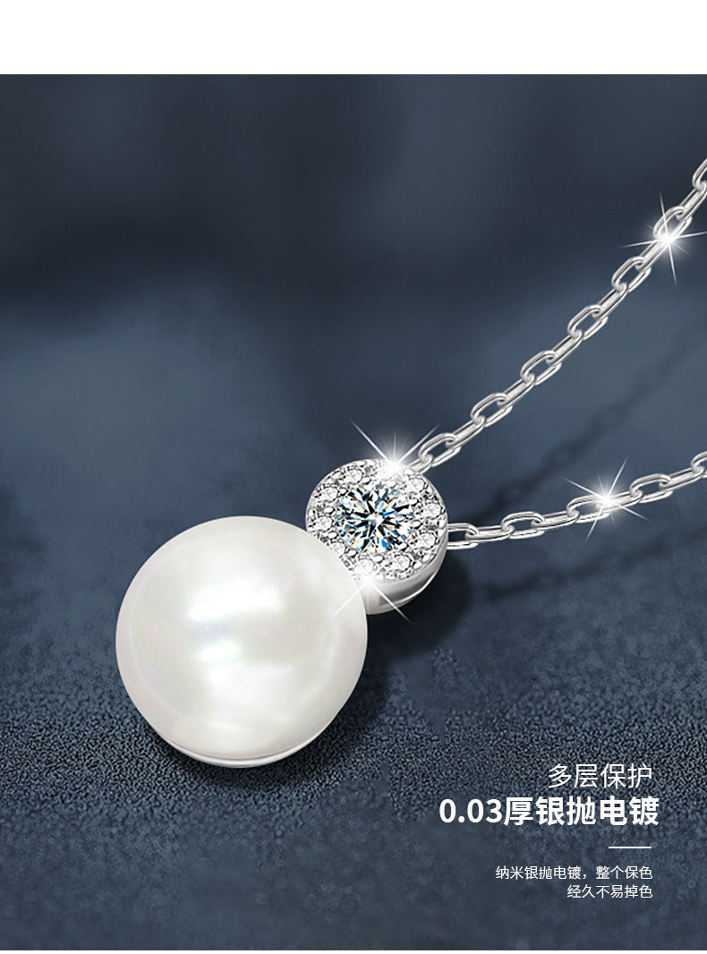 Moissanite Freshwater Pearl Necklace Non-Fading Women's Summer High-End 925 Sterling Silver Necklace Fashionable Versatile Pendant