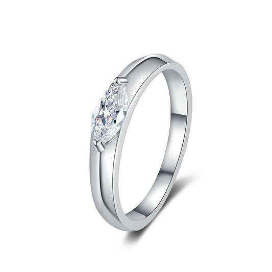 S925 Sterling Silver Ring Women's Light Luxury High-End Inlaid Marquise Moissanite Simulated Diamond Ring Silver Jewelry