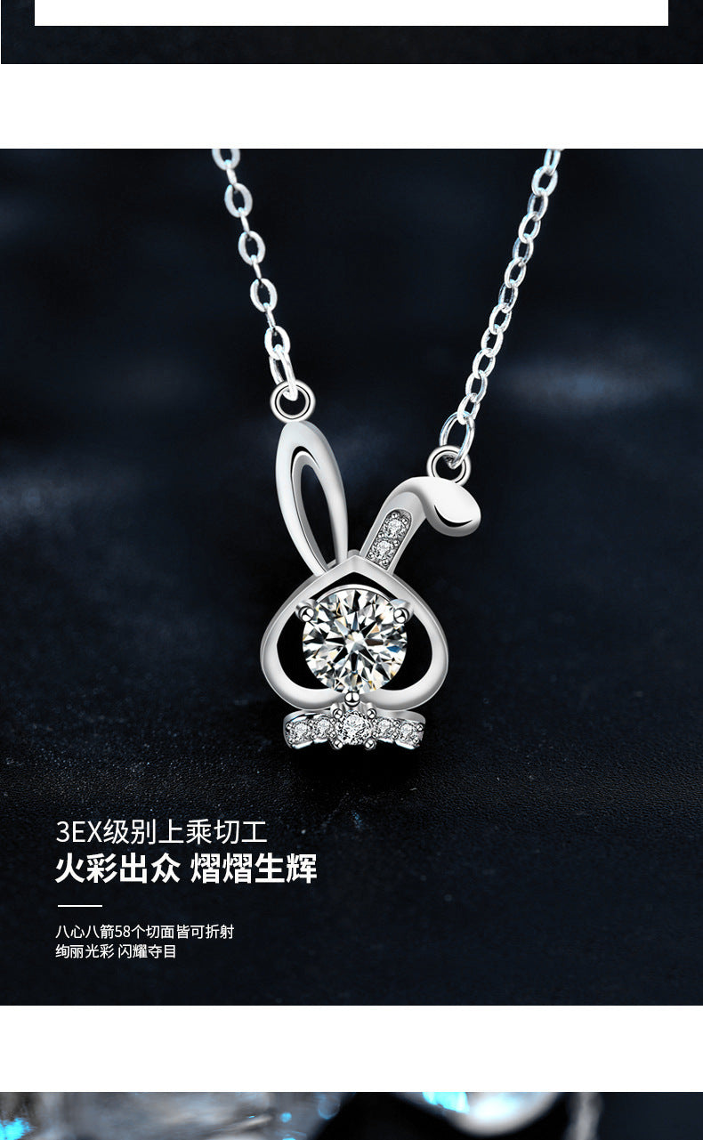 Original Mozambique Stone Rabbit 925 Pure Silver Necklace, Girls' Ins Unique Collar Pendant Jewelry, Sophisticated Style