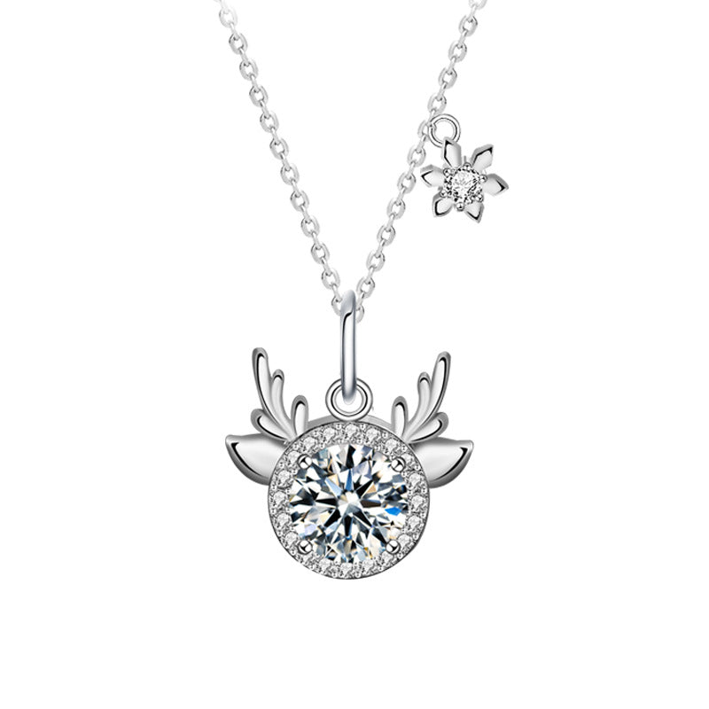 Original Moissanite 925 Sterling Silver "One Deer, You Are Here" Necklace, Exquisite Deer Pendant with Antlers, Cross-border Christmas Ornament