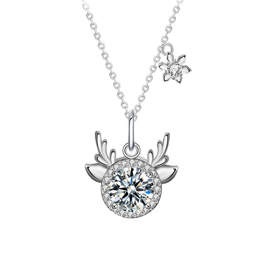 Original Moissanite 925 Sterling Silver "One Deer, You Are Here" Necklace, Exquisite Deer Pendant with Antlers, Cross-border Christmas Ornament