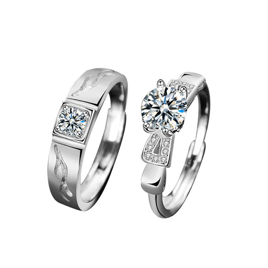 "With You, Deer" Couple Rings Wholesale 925 Sterling Silver Moissanite Simulated Diamond Christmas Jewelry Open Bracelet