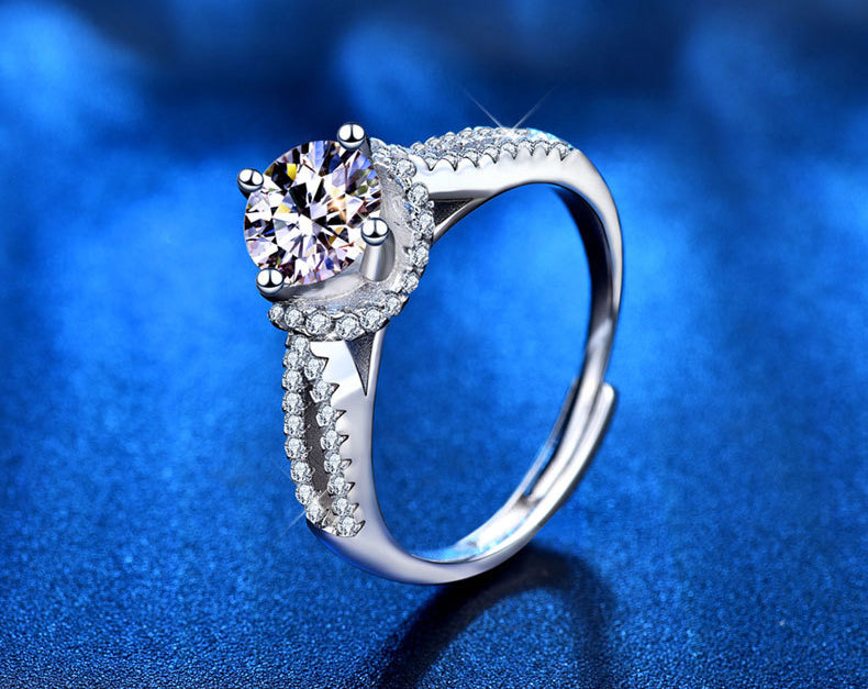 925 Silver Moissanite Ring Starry Night Double Row Ring Finger Diamond Simple Personalized Open Couple Gift