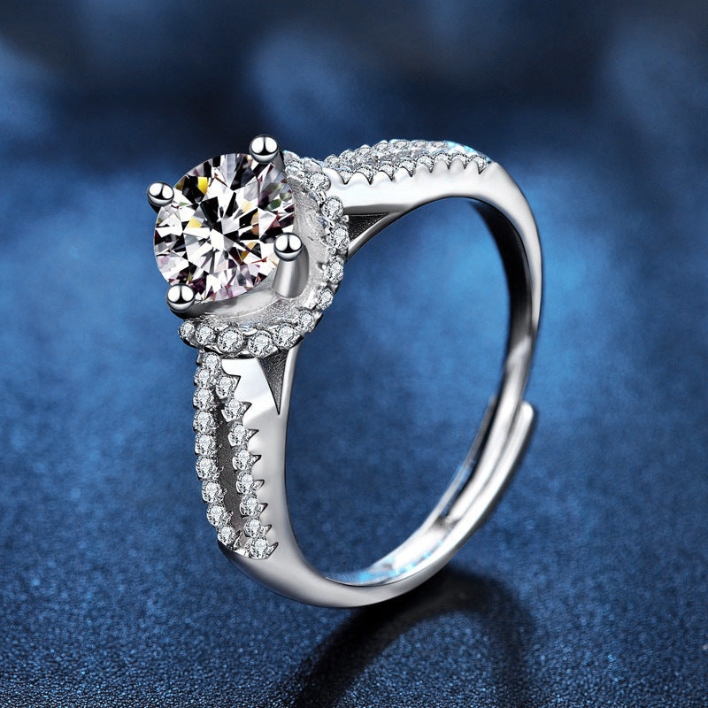 925 Silver Moissanite Ring Starry Night Double Row Ring Finger Diamond Simple Personalized Open Couple Gift