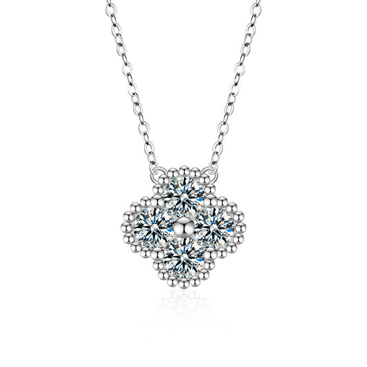 925 Sterling Silver Moissanite Four-leaf Clover Necklace, Color-fast High-grade Pendant Collar Chain Cross-border Popular Jewelry Item