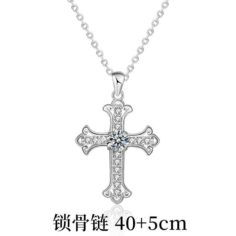 Original 925 Pure Silver Moissanite Necklace Jewelry for Women, Cross Pendant Wholesale, Simple Collar Chain