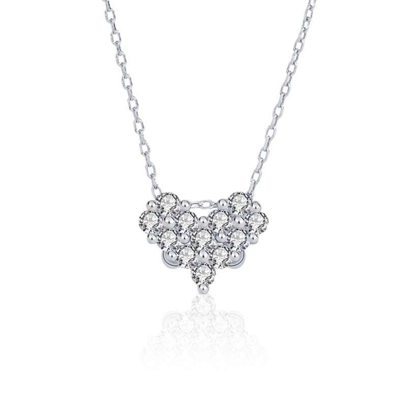 925 Sterling Silver Heart Necklace for Women, Sweet and Cool Style, Spliced Zircon Inlay, One Necklace with Two Ways to Wear, Four-Leaf Clover Necklace, Clavicle Chain