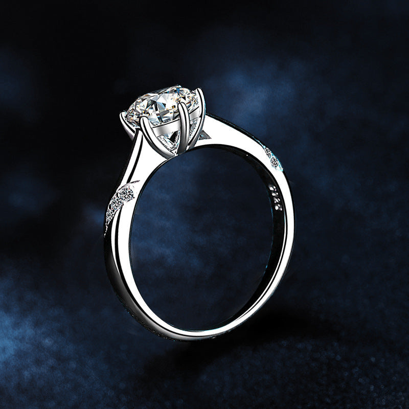Cross-border 925 pure silver ring wholesale, girls' versatile six-claw moissanite ring decoration