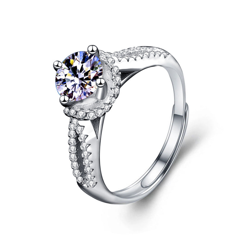 925 Silver Moissanite Ring Starry Night Double Row Ring Finger Diamond Simple Personalized Open Couple Gift