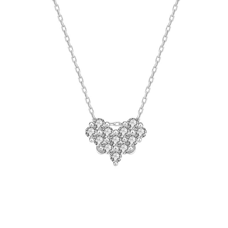 925 Sterling Silver Heart Necklace for Women, Sweet and Cool Style, Spliced Zircon Inlay, One Necklace with Two Ways to Wear, Four-Leaf Clover Necklace, Clavicle Chain