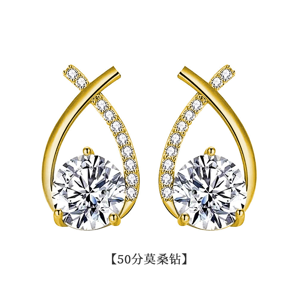 Moissanite 925 Sterling Silver Earrings Wholesale for Girls, Trendy Fish Tail Cross Earrings, Versatile Earrings with Certificate