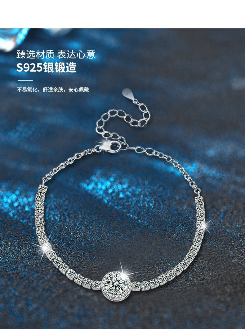 925 Silver Bracelet for Women, Summer New Chinese Style, High-end Round 包 Star Moissanite Jewelry