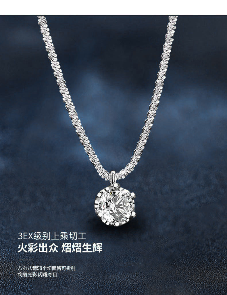 Mossianite, Sparkling Crown Six-Prong Necklace, Luxurious and Sophisticated Pure Silver Starlight Chain for Women