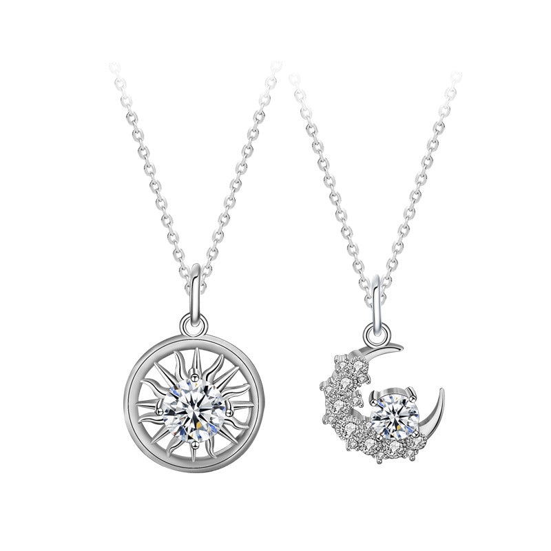 Original Mozambique stone 925 sterling silver jewelry, sun and moon couple necklace, women's high-end unique collar pendant