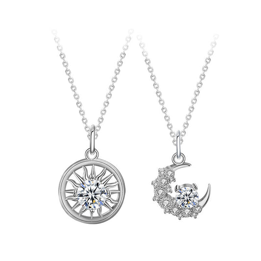 Original Mozambique stone 925 sterling silver jewelry, sun and moon couple necklace, women's high-end unique collar pendant