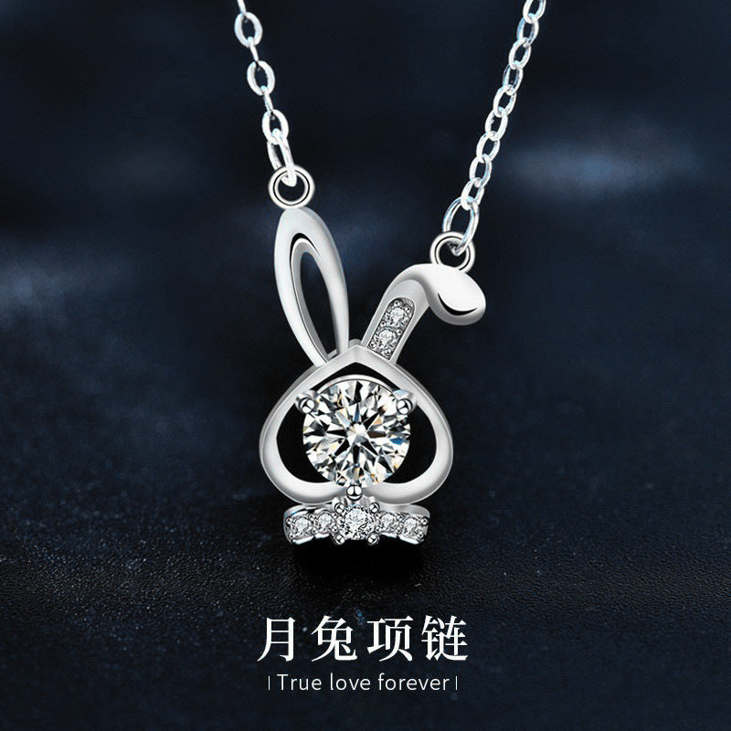 Original Mozambique Stone Rabbit 925 Pure Silver Necklace, Girls' Ins Unique Collar Pendant Jewelry, Sophisticated Style